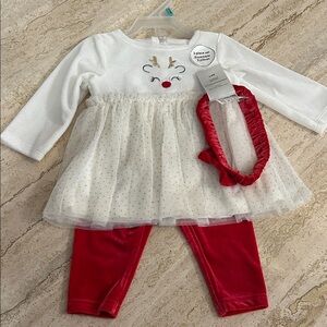 NEW 🆕 Three-piece Christmas Outfit dress legging headband 3-6 months